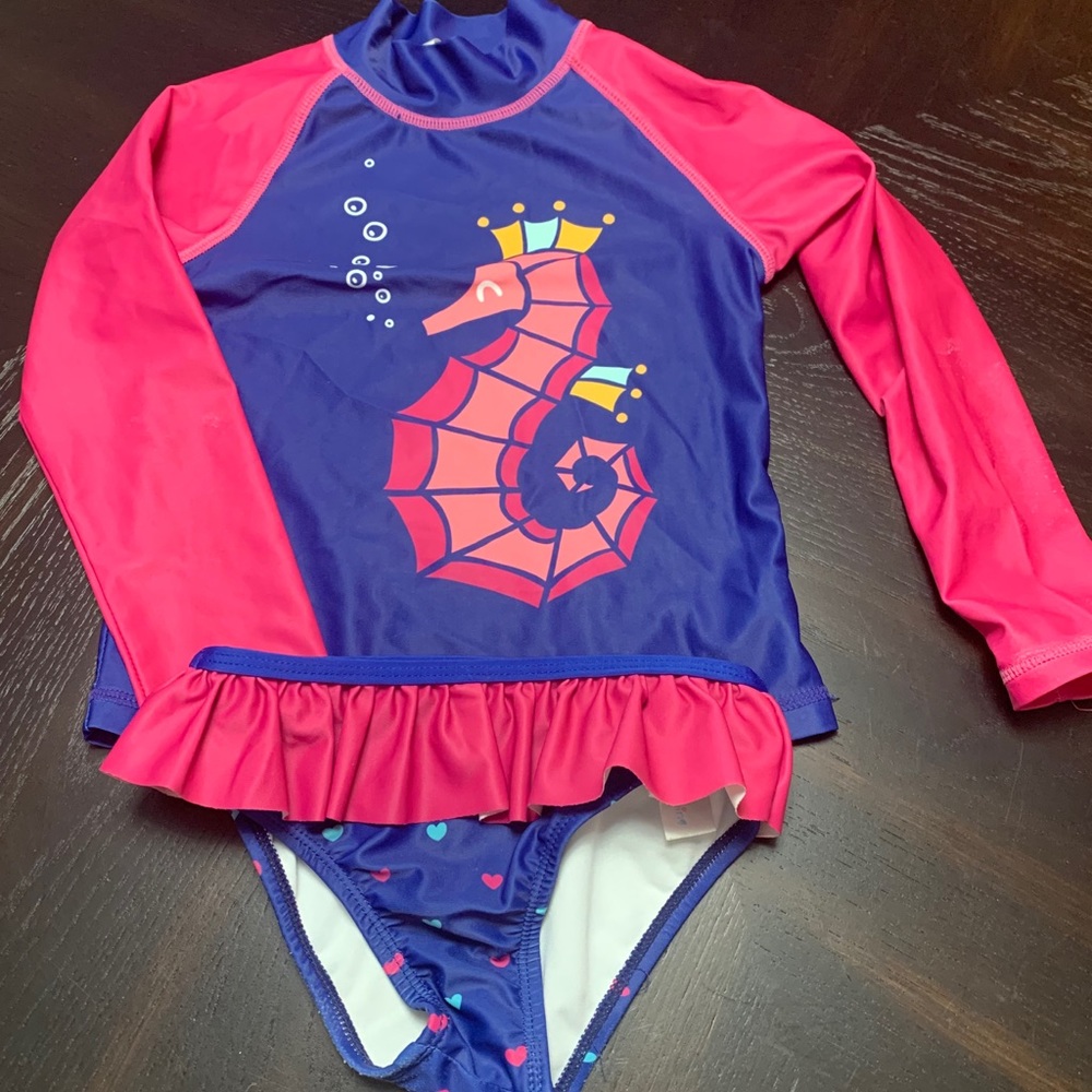 Seahorse bathing suit with rash guard size 4